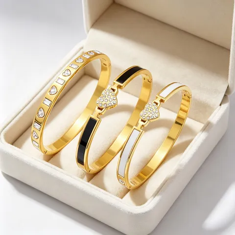 Gouden Roestvrij Staal Hart Strass Emaille Armband Voor Dames Mode Titanium Staal Sieraden Cadeau