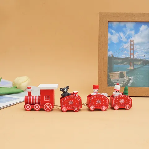 Adorno de Juego de Tren de Navidad de Madera Decoración de Escritorio Pintada a Mano Decoración Colgante para Árbol de Navidad Cabaña Luminosa Calendario de Adviento