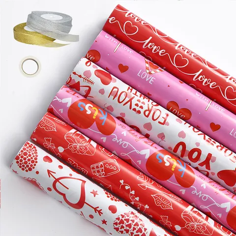 Valentinstag Geschenkpapier Herzmuster Liebesbriefzug Beschichtetes Papier Für Festliche Geschenkkartons Laken Set Mit Bändern Band