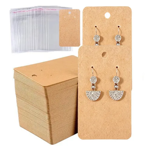 Retro Kraftpapier Ohrring Displaykarten Mit Löchern Braune Rechteckige Schmuckverpackung Für Ohrringe Boutique Karten