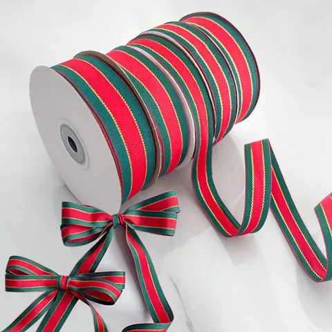 Cinta Estampada en Papel de Oro Navideño Merry Christmas Árbol Copo de Nieve Satén Poliéster para Envolver Regalos DIY