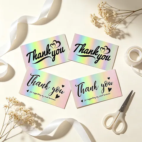 Holographic Laser Rainbow Thank You Cards For Supporting Small Business Appreciation Note For Gift Packaging Decoration