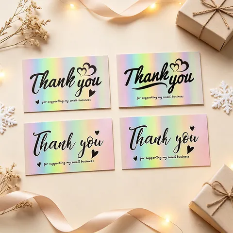 Holographic Laser Rainbow Thank You Cards For Supporting Small Business Appreciation Note For Gift Packaging Decoration