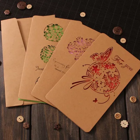 Tarjetas de Felicitación Creativas de Papel Kraft Vintage Cortadas al Láser Con Sobres Mariposa Hueca Tarjetas de Regalo