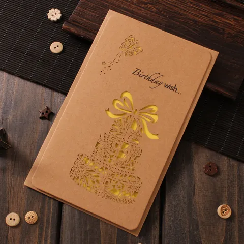 Carte de Vœux en Papier Kraft Creux Vintage Avec Enveloppe Créatif Affaires Festival Anniversaire Carte Bénédiction Carte Postale