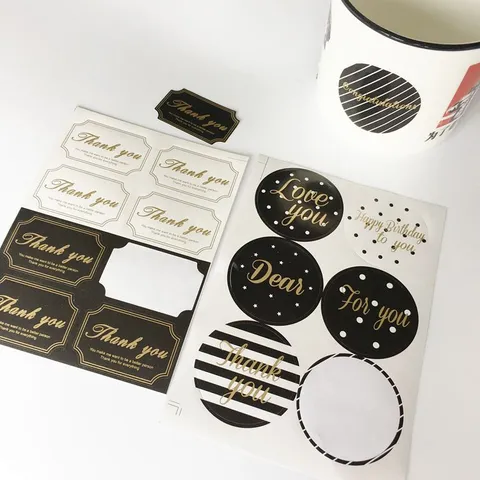 Gold Stamping Thank You Stickers Christmas Gift Packaging Seal Labels Happy Birthday Decorative Self Adhesive Tags