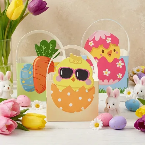 Ostern Hase Küken Muster Papier Geschenkkorb Set Tragbare Süßigkeitenschachtel Für Ostern Party Geschenke Dekoration