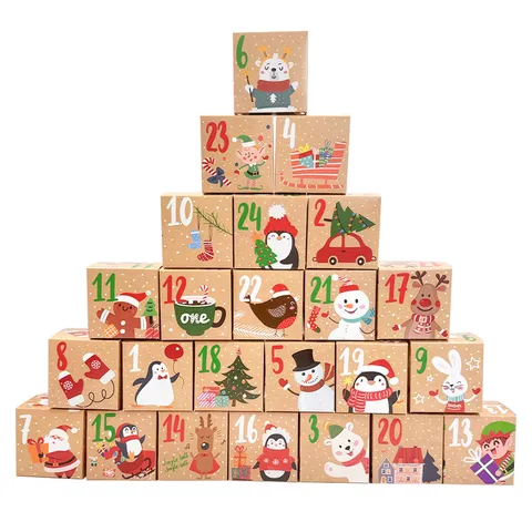 Calendario dell'Avvento di Natale Scatole Regalo in Carta Cartone Animato Renna Pupazzo di Neve Scatola Sorpresa per Caramelle