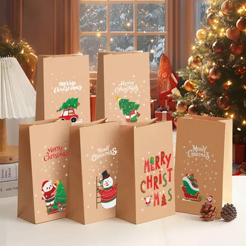 Noël Papier Kraft Sacs Cadeaux Calendrier de l Avent Sacs pour Friandises Bonbons Cadeaux de Fête Emballage
