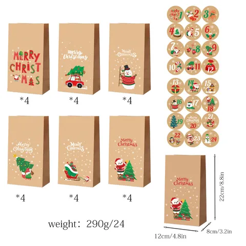 Noël Papier Kraft Sacs Cadeaux Calendrier de l Avent Sacs pour Friandises Bonbons Cadeaux de Fête Emballage