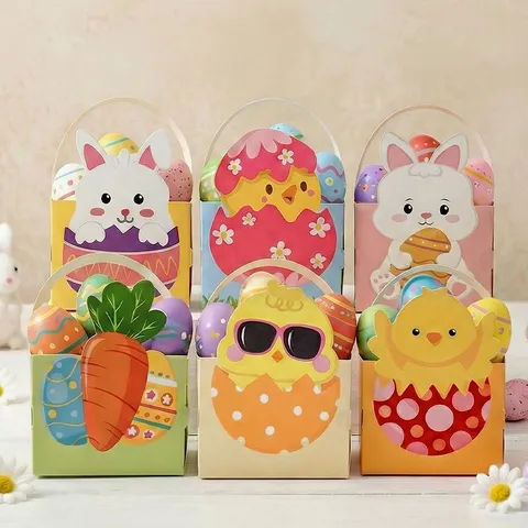Ostern Hase Küken Muster Papier Geschenkkorb Set Tragbare Süßigkeitenschachtel Für Ostern Party Geschenke Dekoration