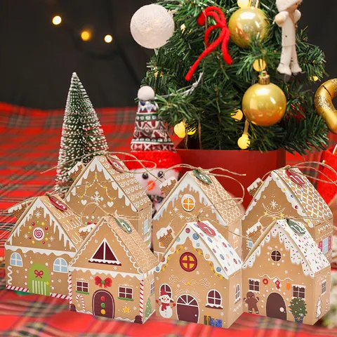 24 Piezas Cajas de Regalo Casa de Jengibre Navidad Papel Embalaje de Caramelos 3D Calendario de Adviento DIY Decoración de Fiesta