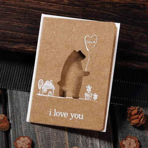 Retro Kraft Paper Greeting Cards Laser Cut Hollow Animal Design Blank Card With Envelope For Festival Blessing Party