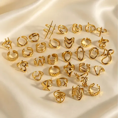 18K Vergoldet Edelstahl Geometrisch Offen Ring Minimalistischer Trend Verstellbar Fingerringe Für Damen Schmuck