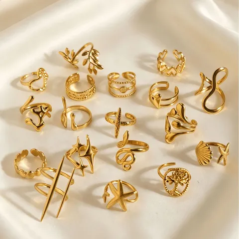 18K Vergoldet Edelstahl Geometrisch Offen Ring Minimalistischer Trend Verstellbar Fingerringe Für Damen Schmuck