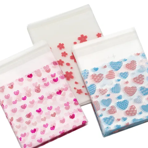 Clear Plastic Self Sealing Food Packaging Bags Heart Floral Design For Candy Cookies Snowflake Crisp Gift Storage