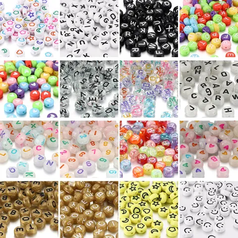 Acryl Alfabet Nummer Smiley Hart Kralen Voor DIY Sieraden Maken Ronde Platte Geperforeerde Kralen Voor Armbanden Kettingen