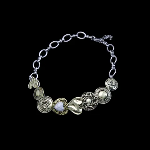 Vintage Punk Titanium Staal Halsketting Voor Vrouwen Retro Messing Verweerd Hart Knop Hanger Choker Sleutelbeen Ketting Sieraden