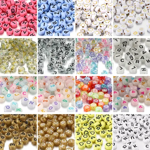 Acryl Alfabet Nummer Smiley Hart Kralen Voor DIY Sieraden Maken Ronde Platte Geperforeerde Kralen Voor Armbanden Kettingen