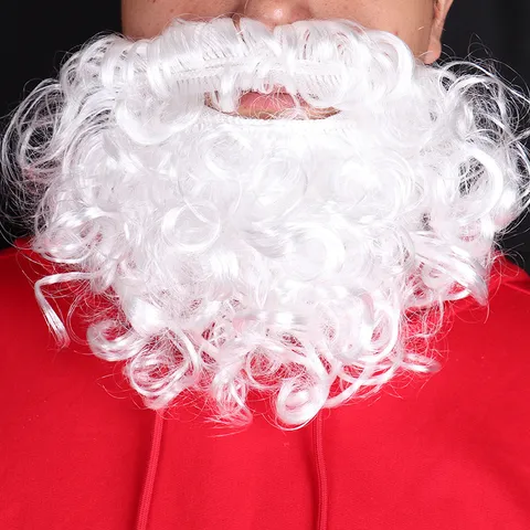Barba di Babbo Natale Ricciola Bianca Realistica Barba Finta in Poliestere Accessorio per Travestimento Festa di Natale