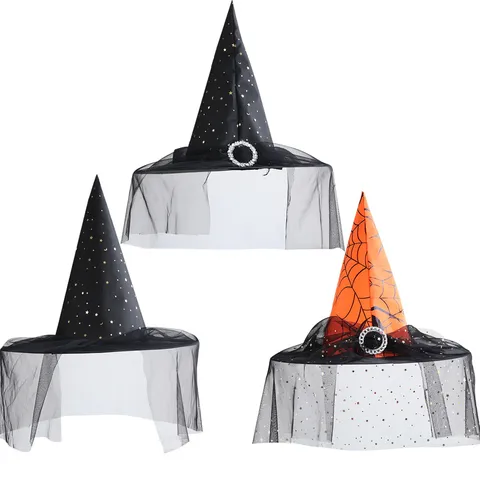 Halloween Spitze Hexenhut Spitzenschleier Spinnennetz Stern Mond Muster Cosplay Kostüm Requisiten Maskerade Party Kopfschmuck
