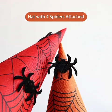 Halloween Hexenhut Mit Netzschleier Spinnennetz-Druck Und 3D-Spinnen Gothisch Party Kostüm Zubehör Für Damen