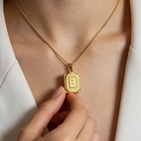 Edelstahl Anfangsbuchstabe Anhänger Halskette Für Damen Mode Vergoldet Box Kette Alphabet Schmuck Geschenk