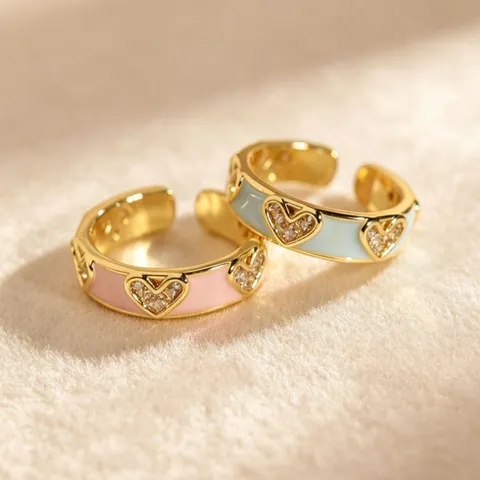 Minimalistischer Kupfer Open Ring Für Damen Modisch Bunte Emaillierung Herz Strass Leichter Luxus Süßer Fingerring Geschenk