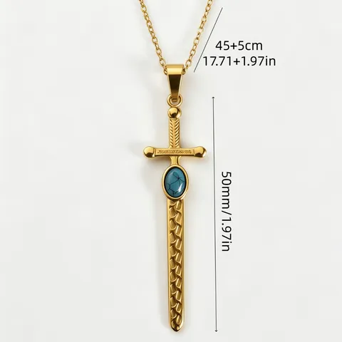 Edelstahl Schwert Anhänger Halskette Türkis Eingelegt Gold Kette Vintage Stil Schmuck Für Herren Und Damen