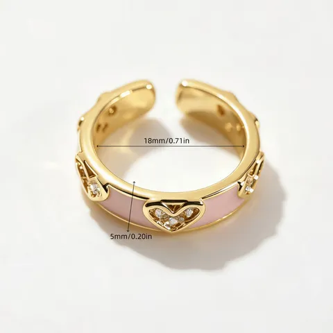 Minimalistischer Kupfer Open Ring Für Damen Modisch Bunte Emaillierung Herz Strass Leichter Luxus Süßer Fingerring Geschenk