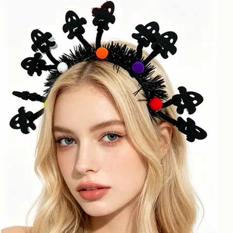 Στέκα Halloween με Φάντασμα Φτερά και Πολύχρωμα Πομ Πομ Αστείο Αξεσουάρ Μαλλιών για Cosplay και Γιορτινές Εκδηλώσεις