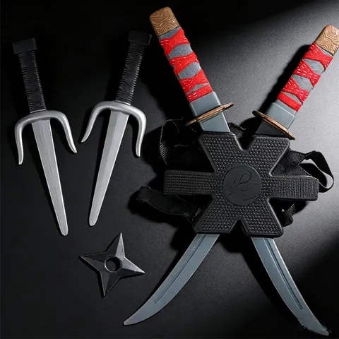 Conjunto de Armas Ninja de Halloween Espadas Katana de Plástico Sai Shuriken Accesorios de Disfraz para Fiestas de Cosplay Actuación