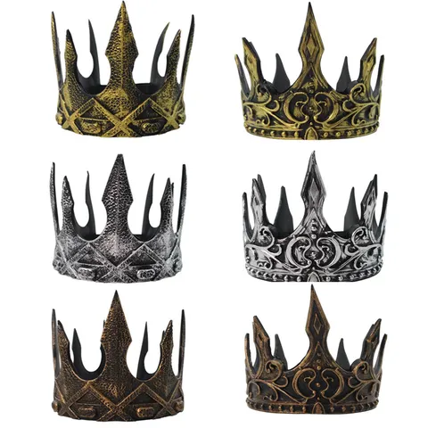 Nordische Mittelalter Retro König Krone Halloween Maskerade Kostüm Party Kopfschmuck Leichtes PU Antik Gold Silber Krone Requisite