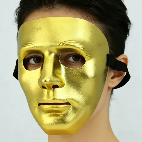 Halloween Masquerade Mask Gold Metallic Full Face Party Dance Prop Mysterious Festive Costume Decoration For Event Performance