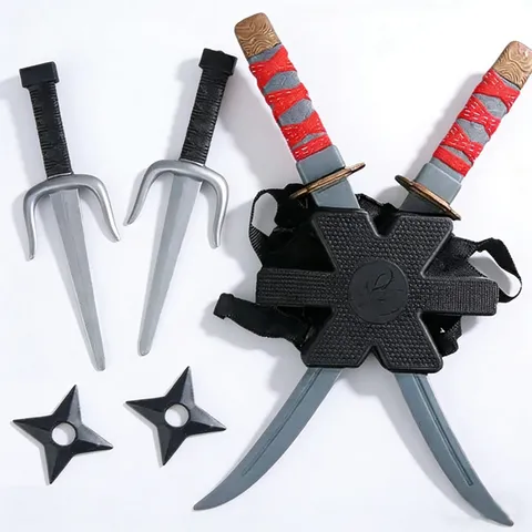 Conjunto de Armas Ninja de Halloween Espadas Katana de Plástico Sai Shuriken Accesorios de Disfraz para Fiestas de Cosplay Actuación