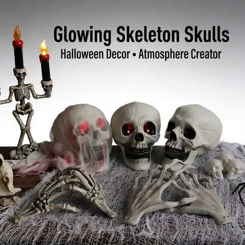 Halloween Ρεαλιστικό Κρανίο Με LED Φωτιζόμενα Μάτια Παλαιωμένα Χέρια Σκελετού Διακόσμηση για Πάρτι και Μπαρ