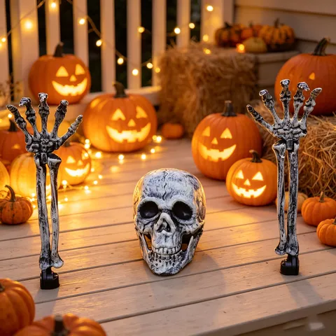 Realistic Halloween Skeleton Stakes Decor Plastic Skull And Hands Bone Props For Outdoor Garden Yard Party Atmospheric Decoration