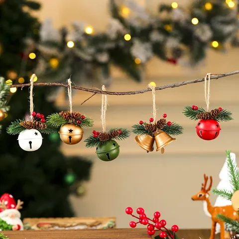 Rustikale Weihnachtsglocken Hängende Ornamente Mit Tannenzapfen Roten Beeren Metallglocken Für Tür Wand Weihnachtsbaum Deko