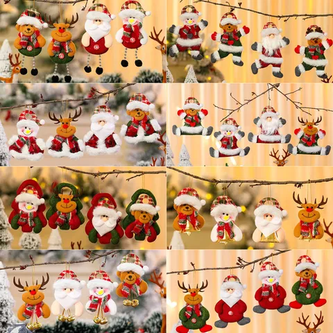 Juego de Colgantes de Tela de Navidad de Poliéster Papá Noel Reno Muñeco de Nieve Oso Adornos Colgantes para Árbol de Navidad