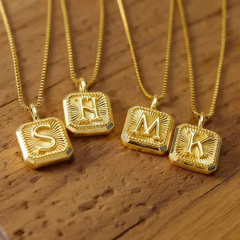 Mode Edelstahl Buchstabe Anhänger Halskette Personalisiert Quadratisch Laser Alphabet Schmuck Geschenk Für Damen