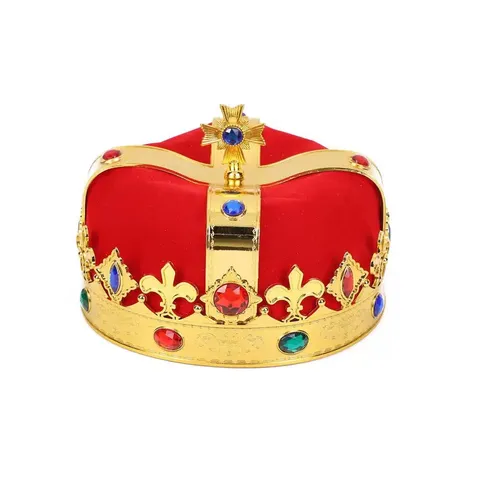 Royal Gold King Crown For Kids Halloween Party Costume Plastic Emperor Crown With Rhinestone Cross Decoration Performance Props Birthday Hat