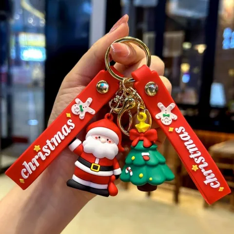 Weihnachtsanhänger Schlüsselanhänger Weihnachtsmann Schneemann Rentier Silikonband Goldener Hummerverschluss Festliches Geschenk Dekoration