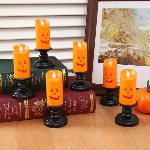 Halloween Pumpkin LED Candle Lamp Retro Orange Jack-o-lantern Electronic Candlelight Night Light For Party Home Decor