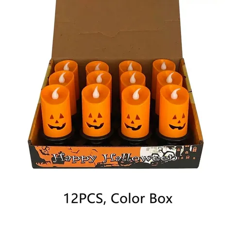 Halloween Pumpkin LED Candle Lamp Retro Orange Jack-o-lantern Electronic Candlelight Night Light For Party Home Decor