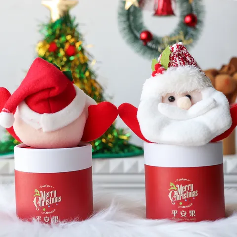 Confezione Regalo per Mela di Natale Con Babbo Natale Pupazzo di Neve Renna in Peluche Carta Festiva Piccola Confezione