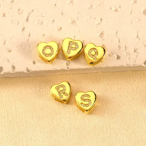 Vergoldetes Kupfer Herz Strass Englische Buchstaben Anhänger DIY Schmuckzubehör Für Armband Halskette