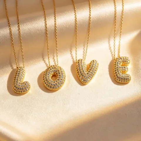 Edelstahl Kupfer Zirkonia Buchstabe Anhänger Halskette Vergoldet Initialen Schmuck Für Damen