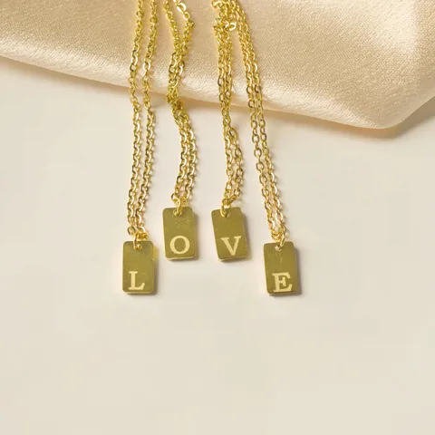 Minimalistischer Edelstahl Buchstabe Anhänger Halskette Vergoldet Quadratisches Etikett Choker Mode Schmuck Geschenk Für Damen Herren