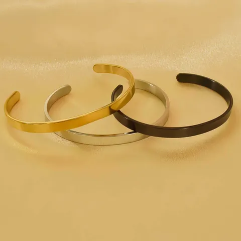 Minimalist Stainless Steel Open Cuff Bangle Bracelet For Women Geometric Plain Surface Smooth Fashion Jewelry Wrist Band Gift