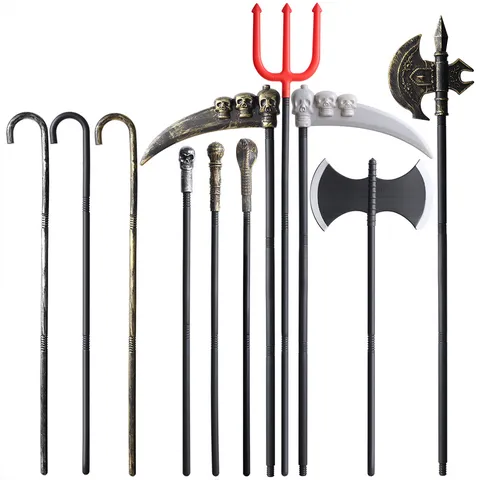 Halloween Giocattolo Scenico Diavolo Tritone Ascia Falce del Tristo Mietitore Strega Magico Bastone Scettro Costume Armi Reale Bastone da Passeggio Festa Cosplay Palco Performance Oggetto di Scena Assemblaggio Accessorio Arma